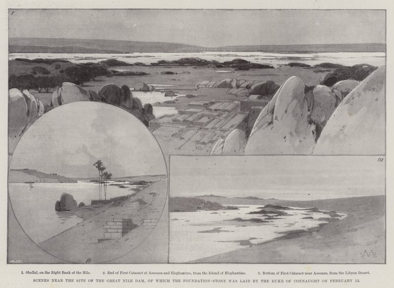 Scènes près du site du grand barrage du Nil, dont la première pierre a été posée par le duc de Connaught le 12 février - Charles Auguste Loye