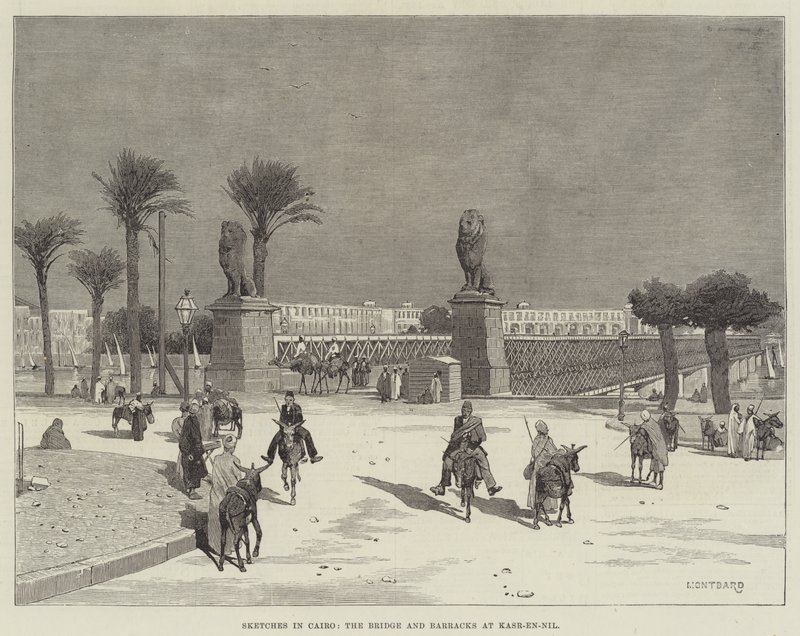 Croquis au Caire, le Pont et les Casernes à Kasr-en-Nil - Charles Auguste Loye
