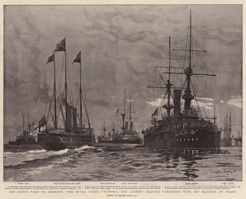 La visite du roi en Allemagne, le yacht royal Victoria et Albert quittant Sheerness avec Sa Majesté à bord - Charles Edward Dixon