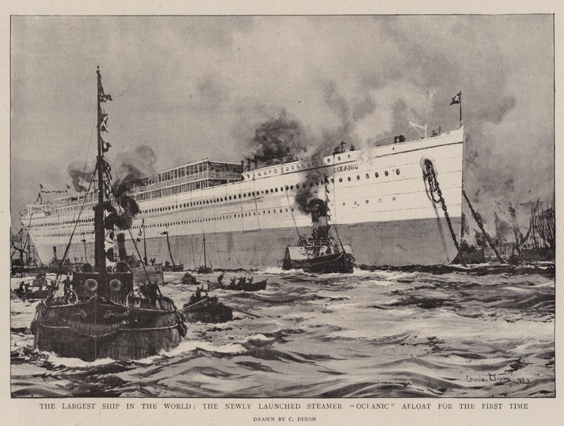Le plus grand navire du monde, le nouveau vapeur Oceanic lancé pour la première fois - Charles Edward Dixon