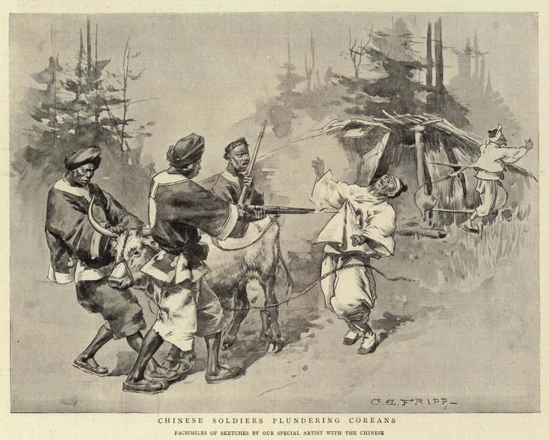 Soldats chinois pillant des Coréens - Charles Edwin Fripp