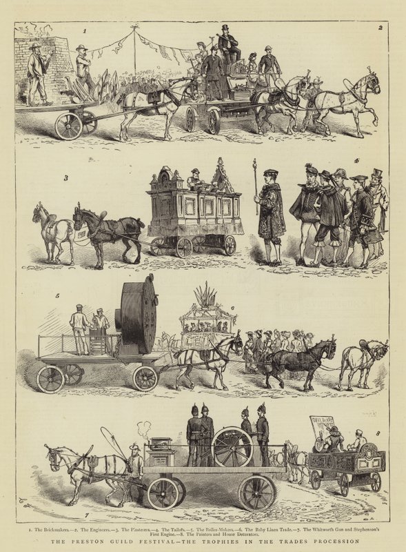 Le festival de la guilde de Preston, les trophées dans le défilé des métiers - Charles Edwin Fripp