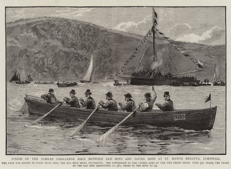 Arrivée de la course du Jubilé entre les Anciens et les Jeunes à la régate de St Mawes, Cornouailles - Charles J. Staniland
