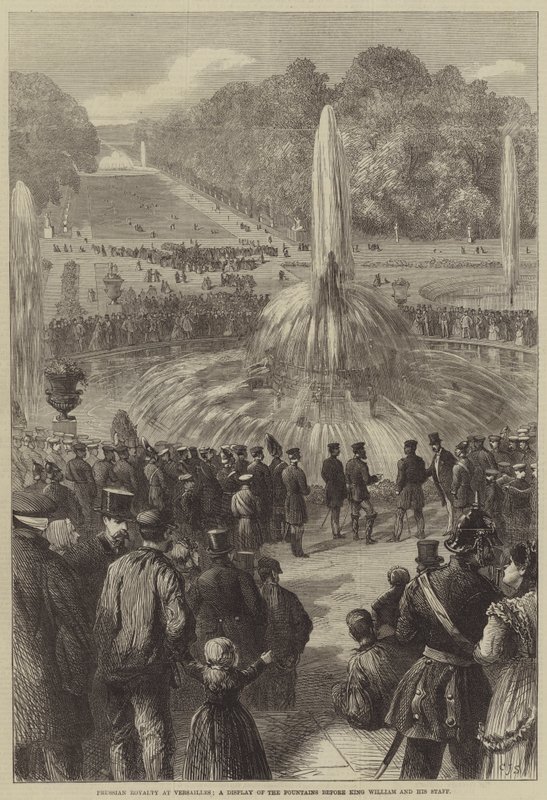 Royauté prussienne à Versailles, une démonstration des fontaines devant le roi Guillaume et son état-major - Charles J. Staniland