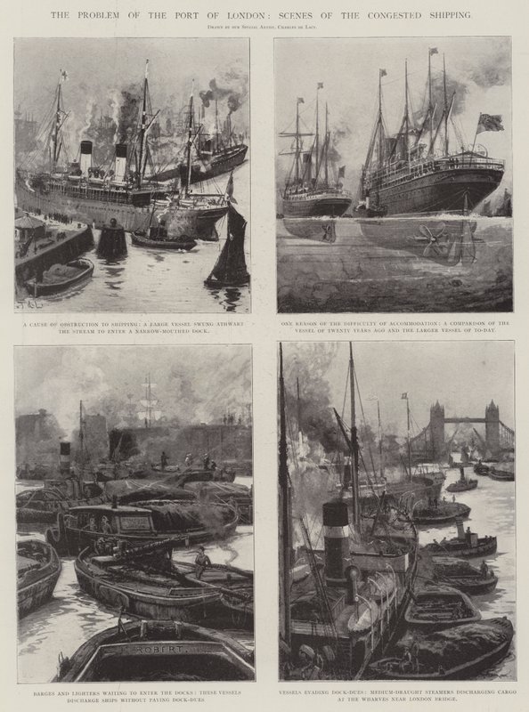 Le problème du port de Londres, scènes de la navigation congestionnée - Charles John de Lacy