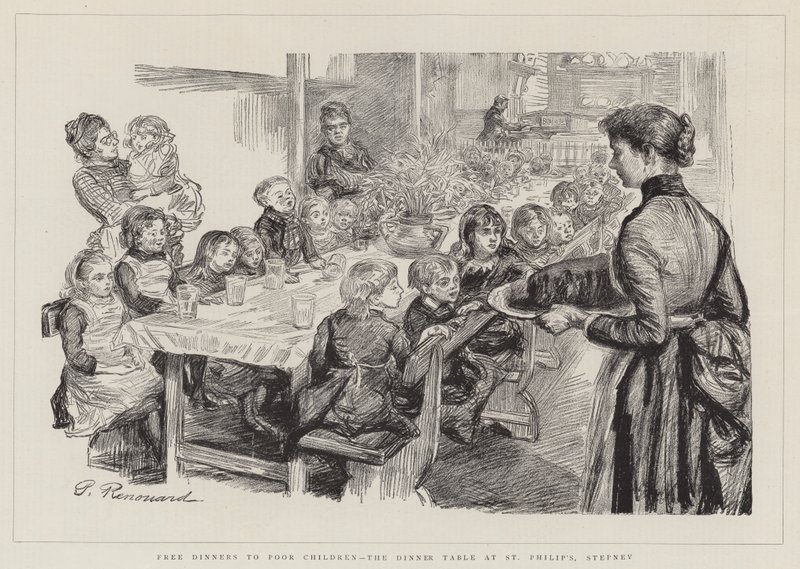 Repas gratuits pour les enfants pauvres, la table du dîner à St Philip