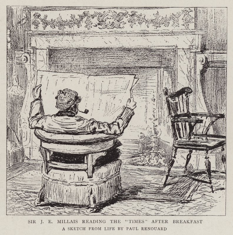 Sir J E Millais lisant The Times après le petit-déjeuner - Charles Paul Renouard