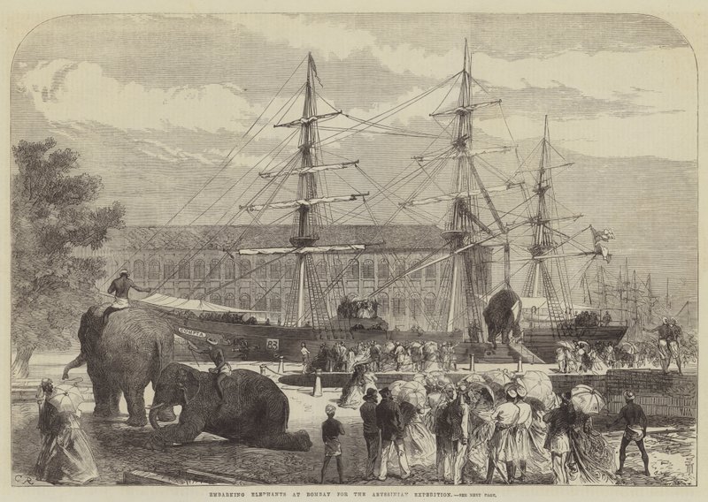 Embarquement des éléphants à Bombay pour l