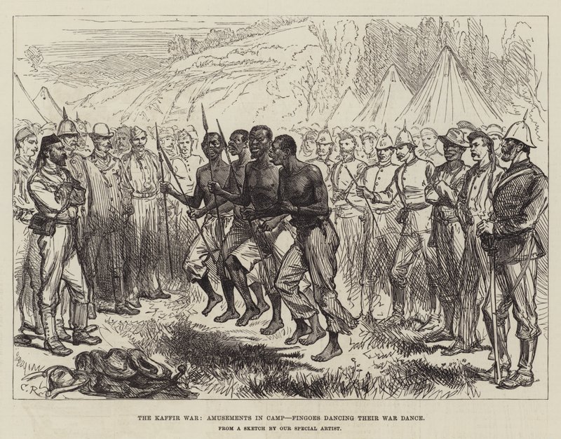 La Guerre des Cafres, Divertissements au Camp, les Fingoes dansant leur Danse de Guerre - Sir John Charles Robinson
