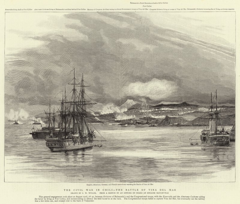 La guerre civile au Chili, la bataille de Vina del Mar - Charles William Wyllie