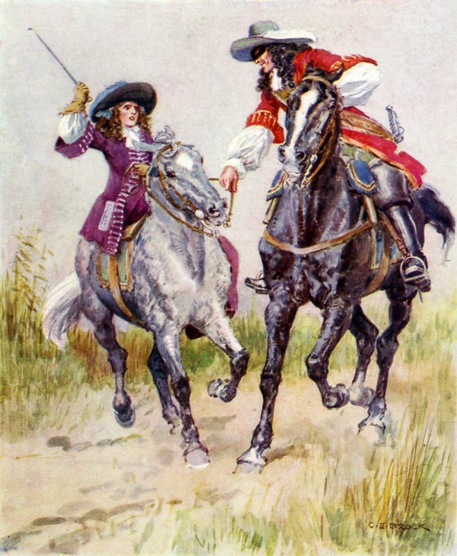 Bandit masqué arrêtant une belle fille - Charles Edmund Brock