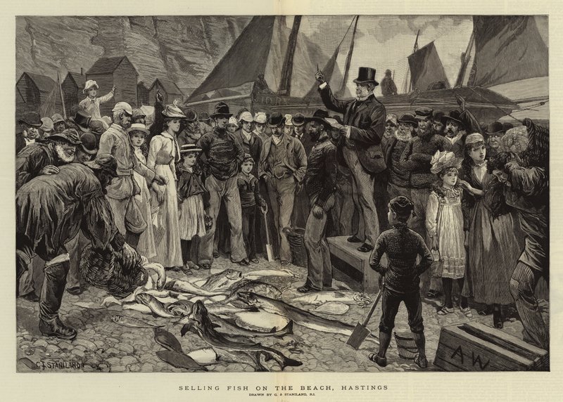 Vente de poisson sur la plage, Hastings - Charles J. Staniland