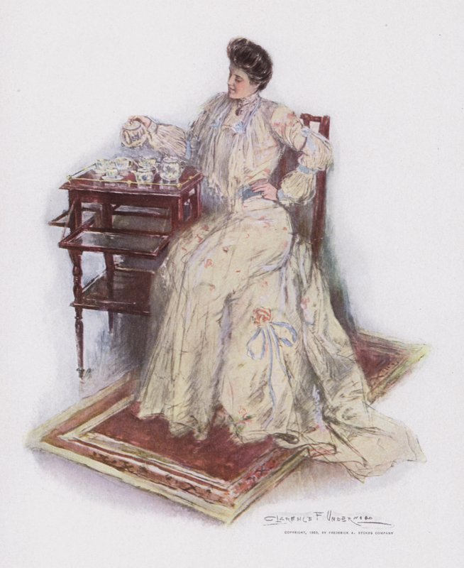 Autour des Tasses de Thé (lithographie en couleur) - Clarence F. Underwood