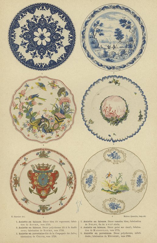 Assiettes en faïence et porcelaine, XVIIe et XVIIIe siècles - E. Garnier