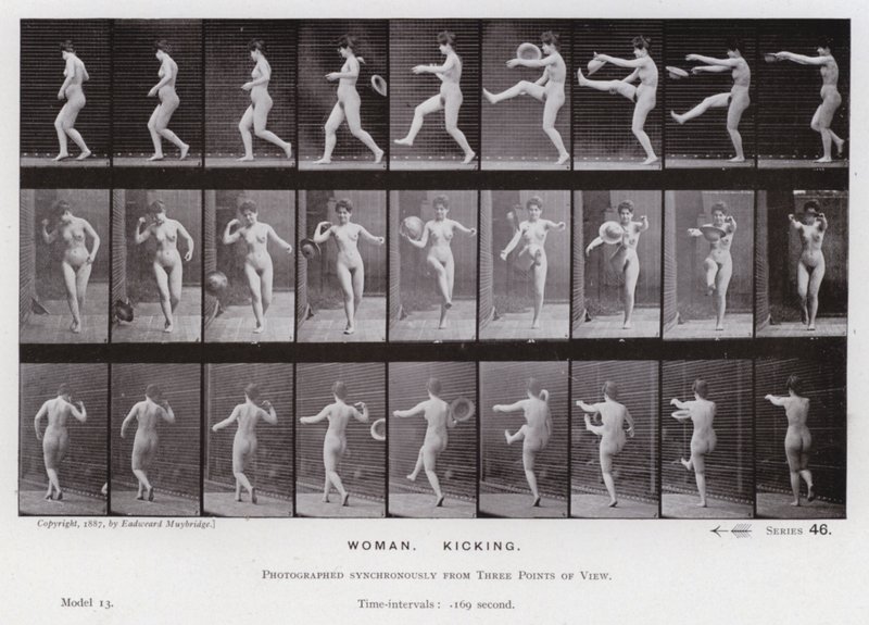 La Figure humaine en mouvement : Femme, donnant un coup de pied - Eadweard Muybridge