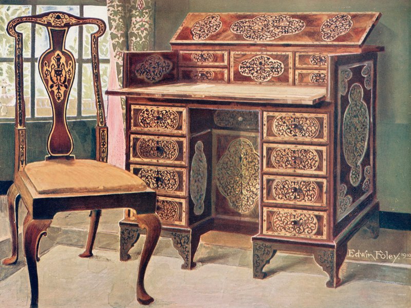 Table à écrire incrustée de noyer - Edwin John Foley