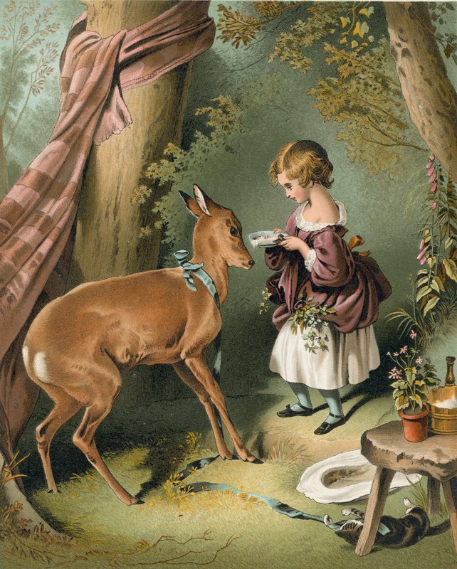 Fille nourrissant des cerfs - Edwin Landseer