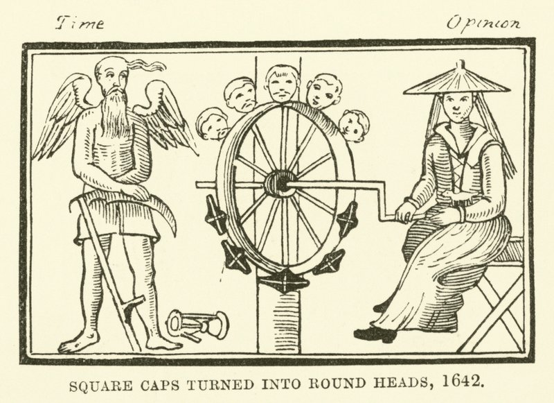Chapeaux carrés transformés en têtes rondes, 1642 - English School
