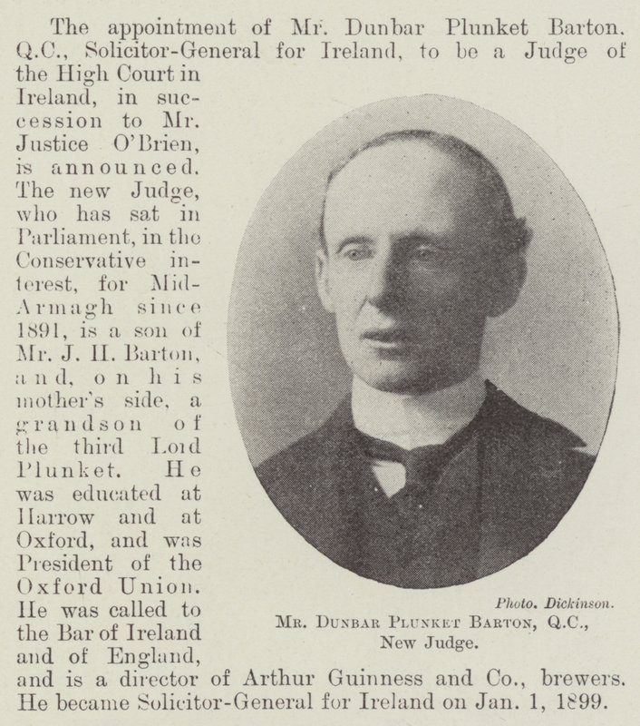 M. Dunbar Plunket Barton, QC, nouveau juge - English Photographer