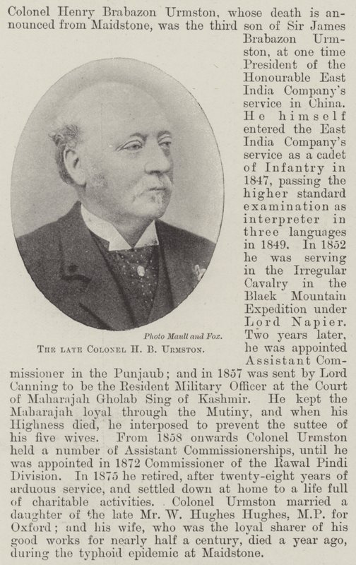 Feu Colonel H B Urmston - English Photographer