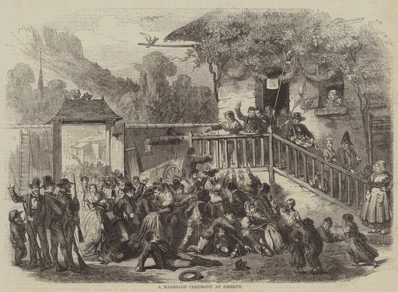 Cérémonie de mariage à Embrun (gravure) - English School