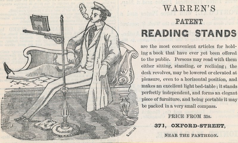 Publicité pour les pupitres de lecture brevetés de Warren - English School