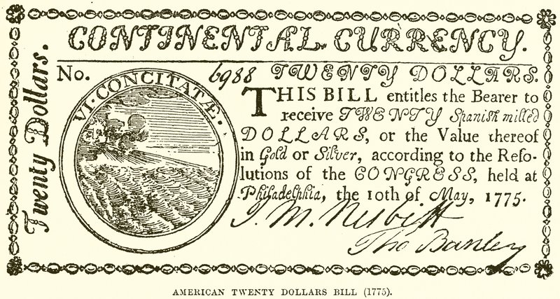 Billet de vingt dollars américain (1775) - English School