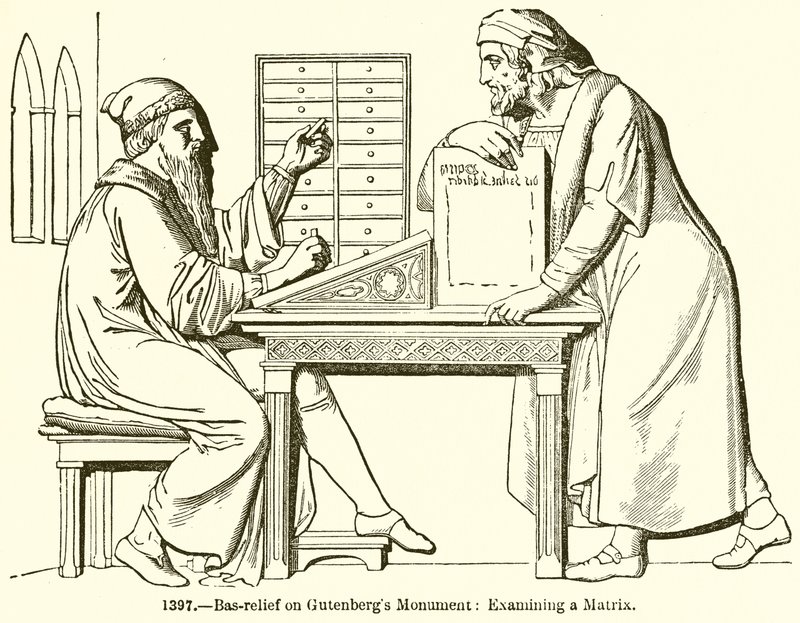 Bas-relief sur le monument de Gutenberg : Examen d