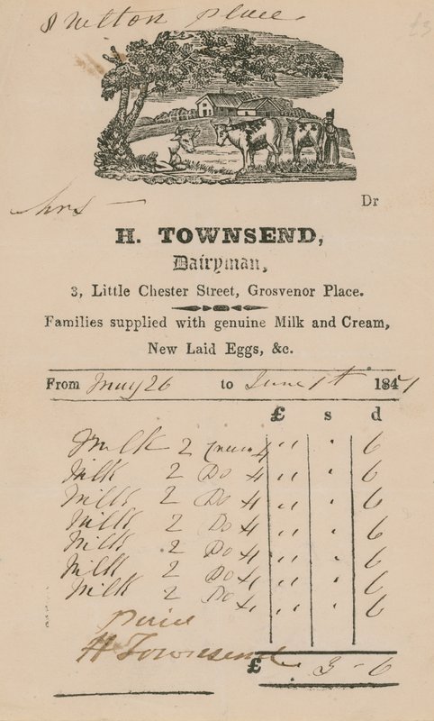 Facture de H Townsend, laitier - English School