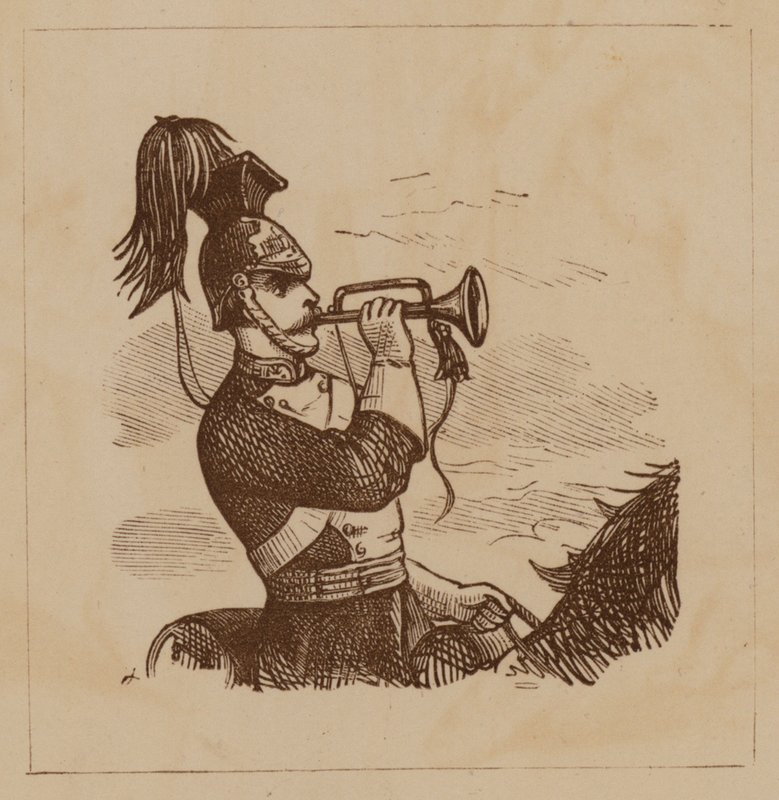 Soldat de cavalerie soufflant dans un clairon - English School
