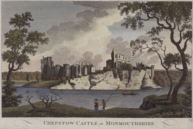 Château de Chepstow, Monmouthshire (gravure en couleur) - English School