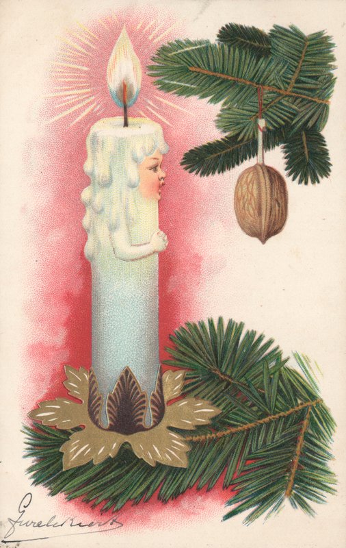 Carte de Noël avec une bougie de sapin de Noël - English School