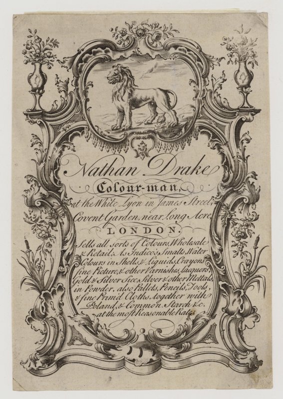 Marchands de couleurs, Nathan Drake, carte de visite - English School