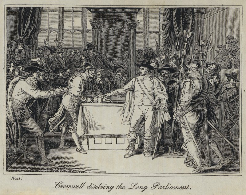 Cromwell dissolvant le Long Parlement (gravure) - English School