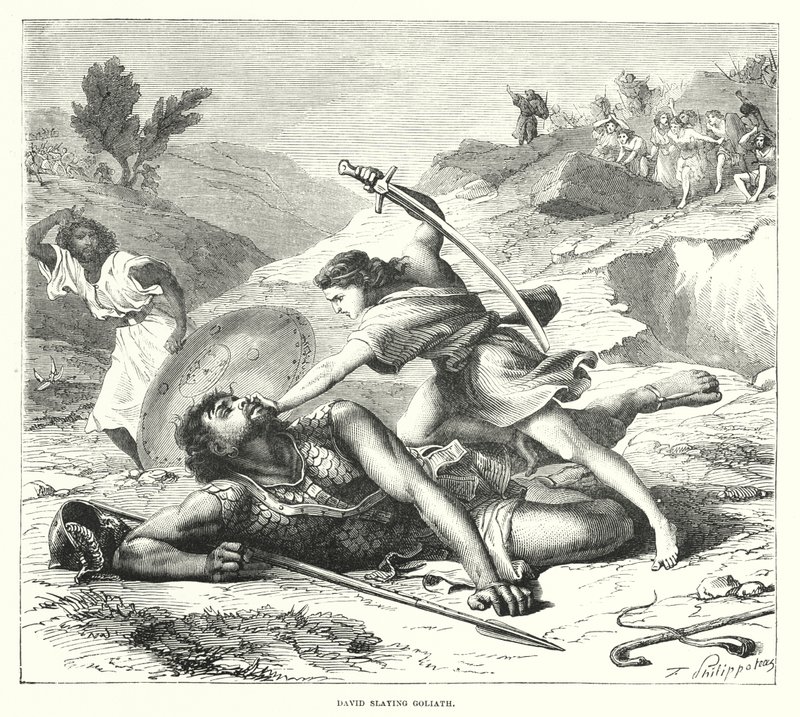 David tuant Goliath (gravure) - English School