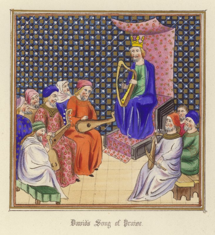 Le Chant de Louange de David (lithographie en couleur) - English School