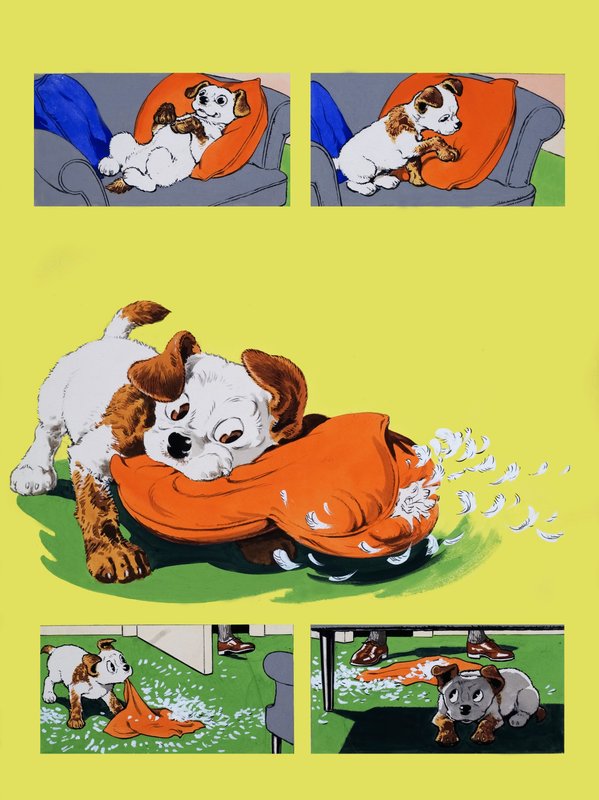 Chien mâchant un oreiller - English School