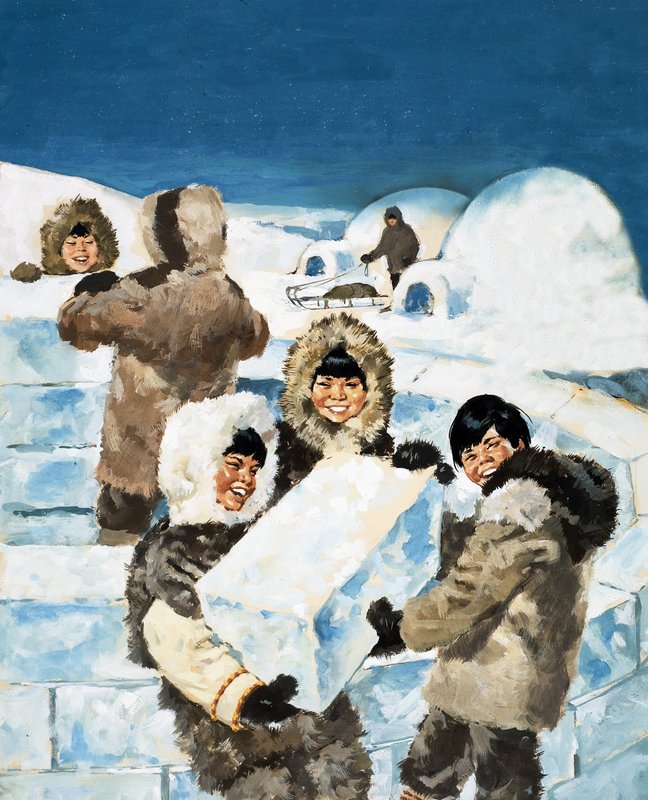 Garçons esquimaux construisant un igloo - English School