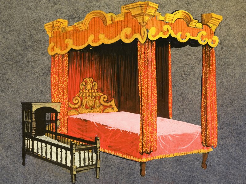 Lit à baldaquin et berceau - English School