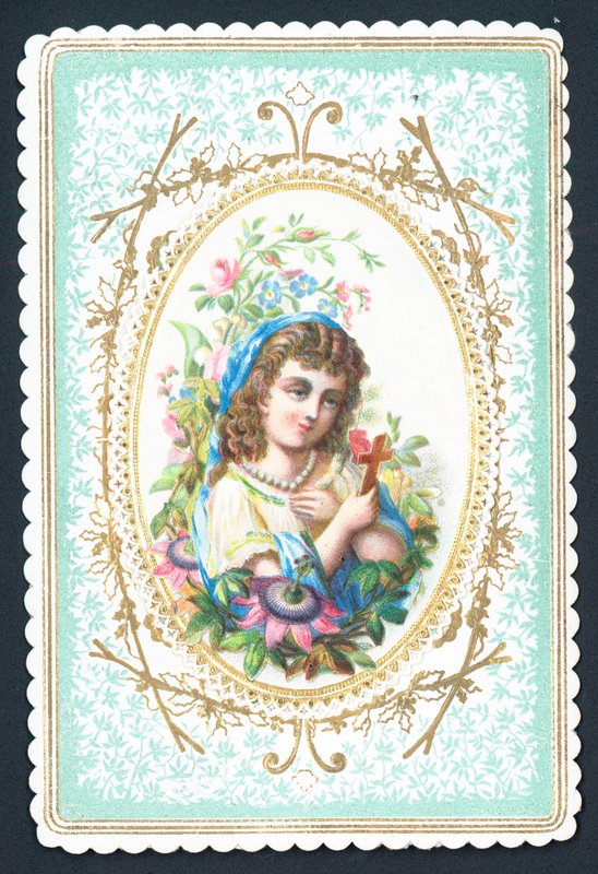 Fille tenant une croix en bois, carte - English School