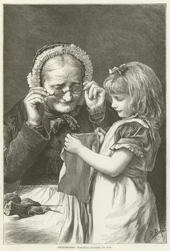 Grand-maman apprenant à Flossie à coudre - English School