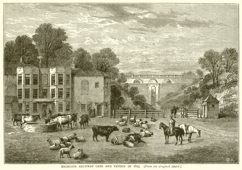 Highgate Archway Gate et Tavern en 1825 - English School