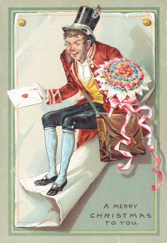 Homme livrant une lettre et des fleurs - English School