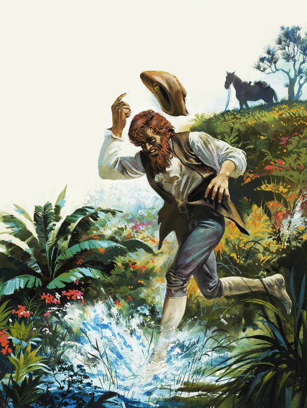 Homme courant dans un ruisseau - English School