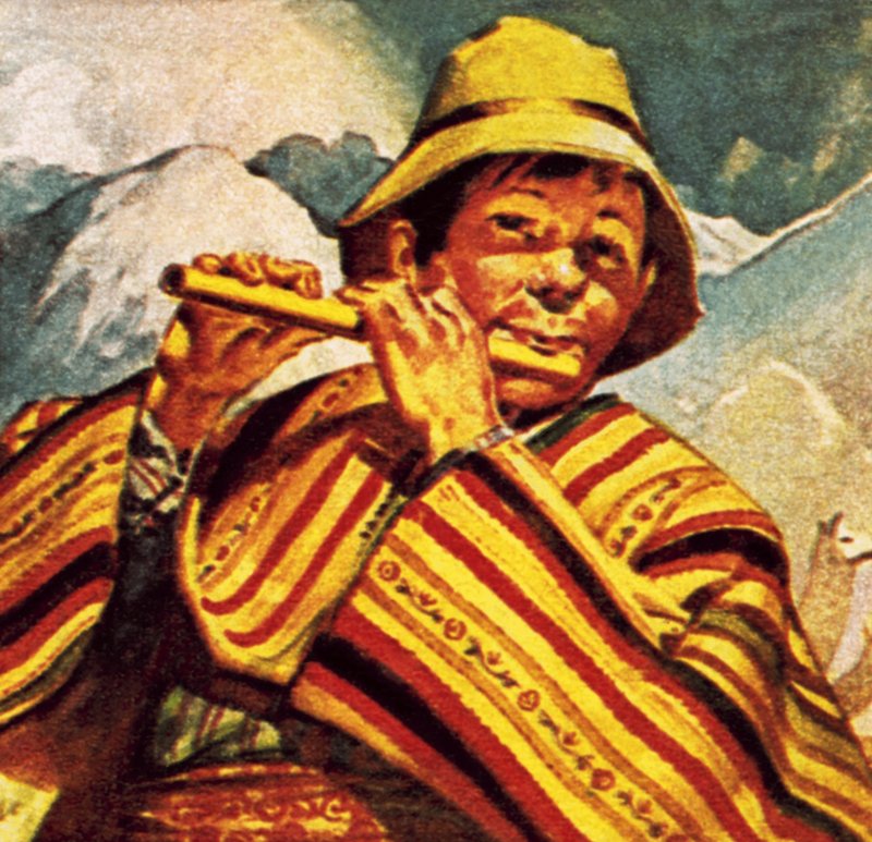 Homme péruvien jouant de la flûte - English School
