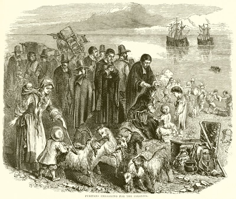 Puritains embarquant pour les colonies - English School