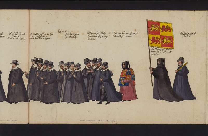 Procession funéraire de la reine Élisabeth I (gravure en couleur) - English School