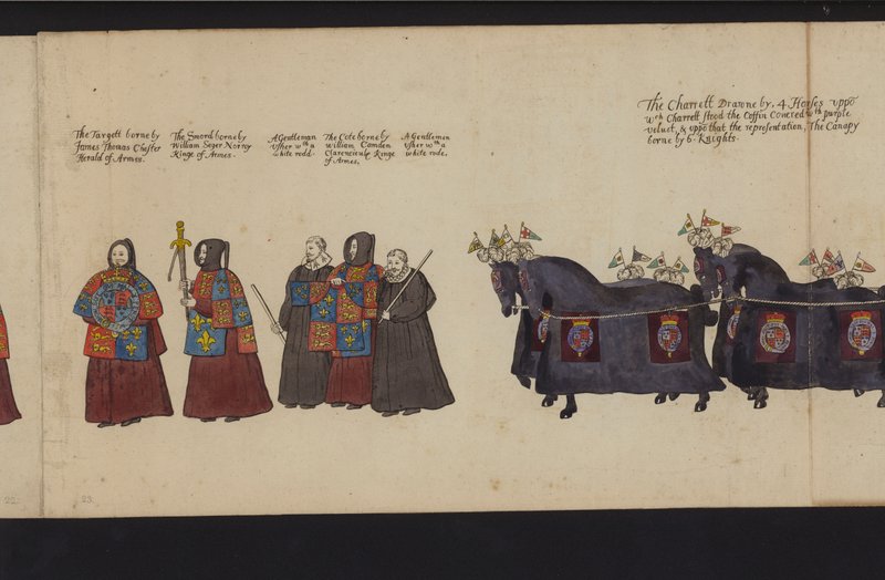 Procession funéraire de la reine Élisabeth I (gravure en couleur) - English School