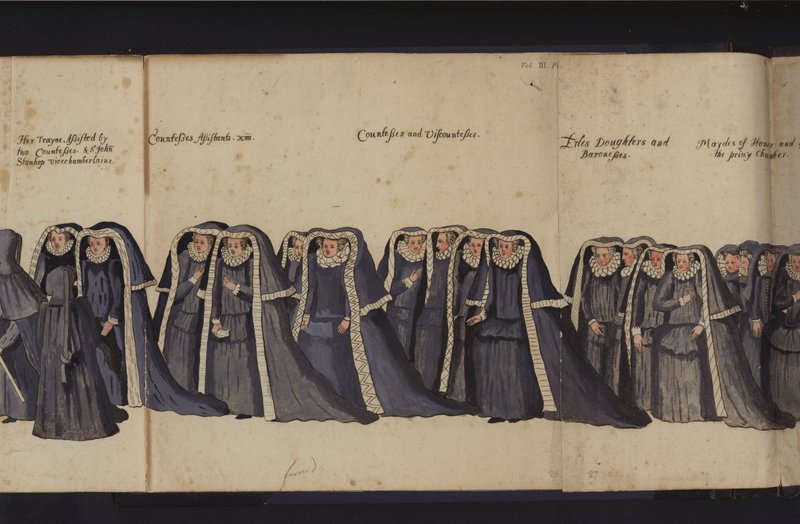 Procession funéraire de la reine Elizabeth I (gravure en couleur) - English School