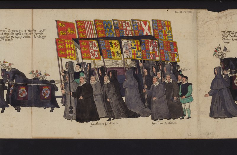 Procession funéraire de la reine Elizabeth I (colorée) - English School